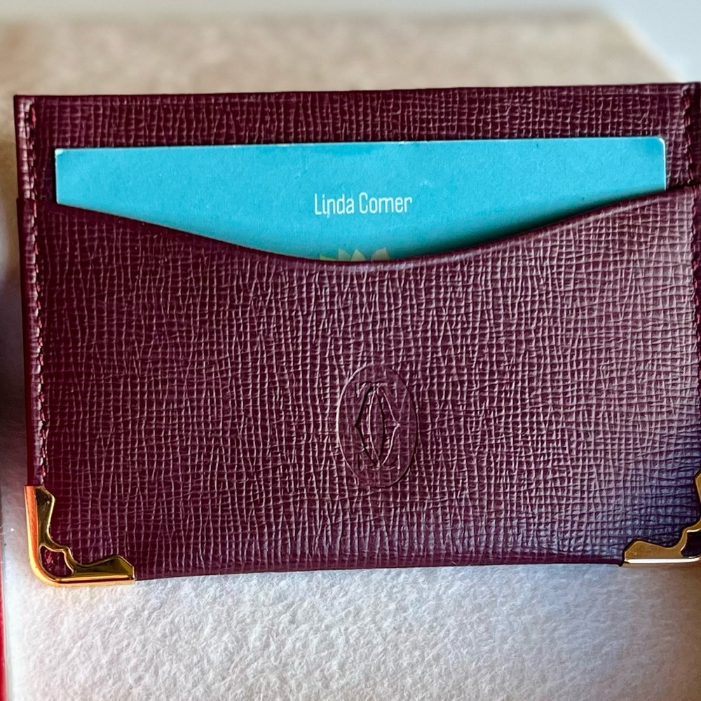 Cartier Burgundy Leather Card Holder with Gold Corners New In Box - Picture 4 of 6